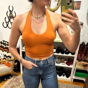 Orange seamless halter crop top